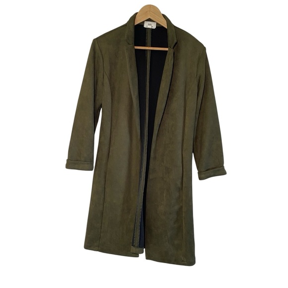 HAVE Los Angeles Long Open Cardigan‎ Coat Small Olive green Trendy Pockets - Picture 1 of 10